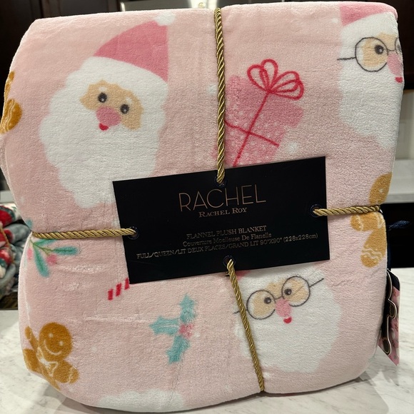 RACHEL Rachel Roy Other - Rachel Roy Pink Santa Christmas Flannel Plush Blanket Full/Queen